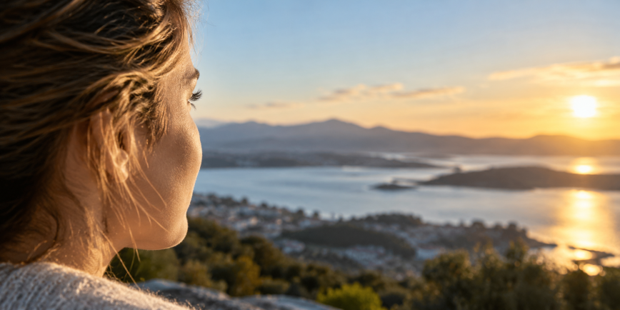 Mujer-contemplando-el atardecer-sobre-el-lago.png