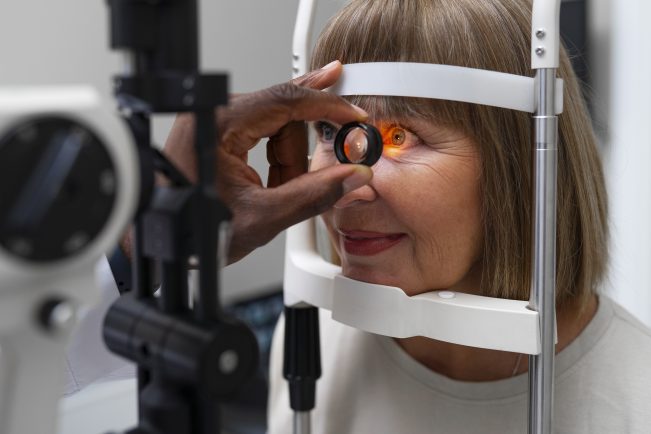 Paciente durante una revisión oftalmológica para valorar su salud ocular